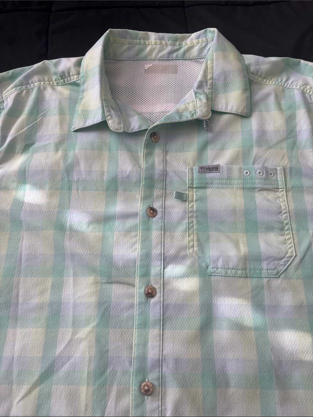 Columbia Men’s Mint Green Plaid Button-Up Shirt PFG Medium